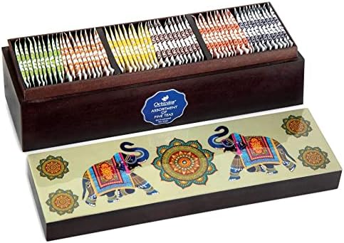 Octavius Gift's Select - Assorted Tea in Elephant Printed Wooden Box | 6 Flavors Black & Green, 60 Tea Bags | | Tea Gifts for Teas Lovers