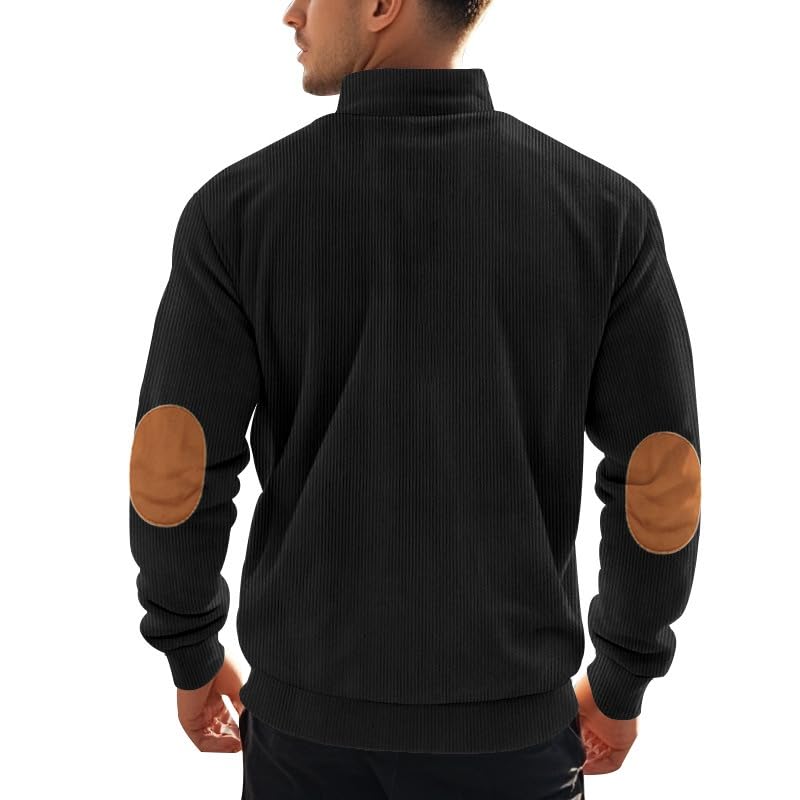 HARGLESMAN Mens Stand Up Collar 1/4 Zipper Corduroy Sweatshirt Fashion Casual Pullover Sweater2