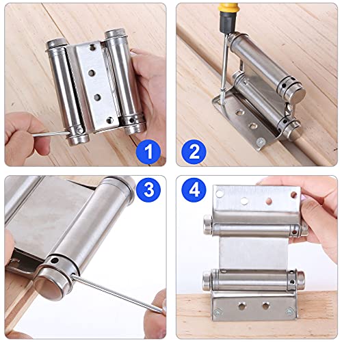 2 Pack 3 Inch Double Action Spring Loaded Hinge, Stainless Steel Spring Saloon Door Hinge, Self Closing Double Swinging Door Hinges For Cafe Saloon Pub Doors, Including 16 Screws #TOP3