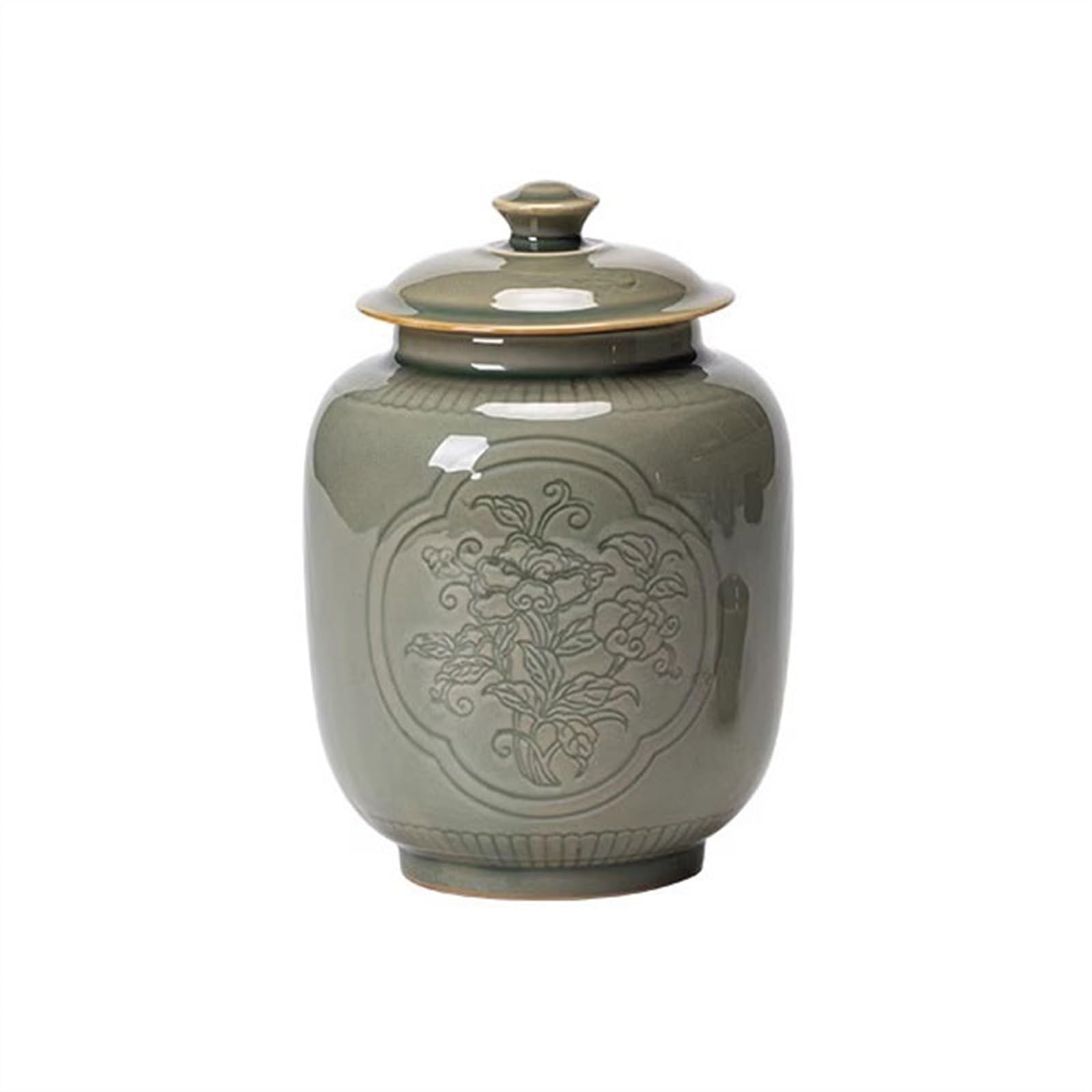 Hhaoran-9868 Ceramic Tea Canister Celadon Tea Canister Sealing Household Storage Vintage Senior Organizer Jar Food Canisters for Kitchen