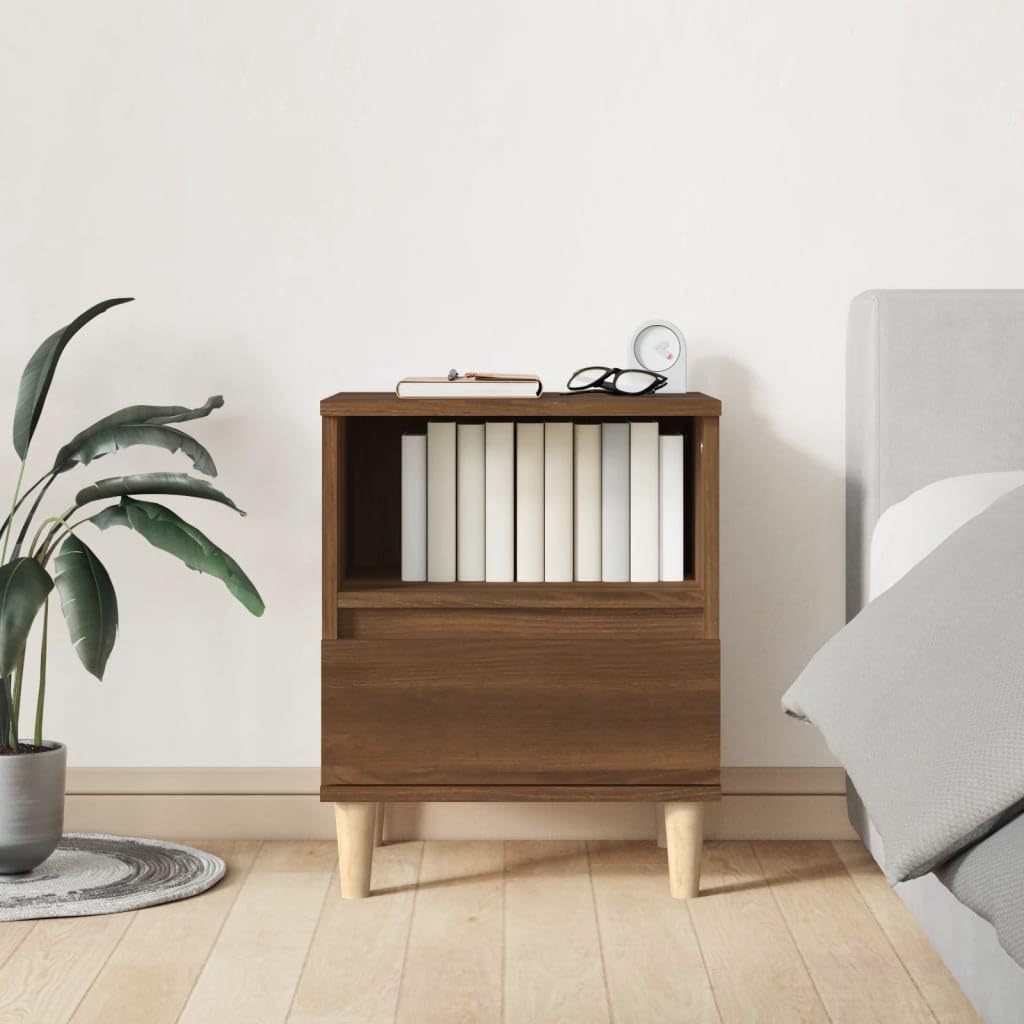 Table de chevet aspect chêne marron pour une chambre chaleureuse