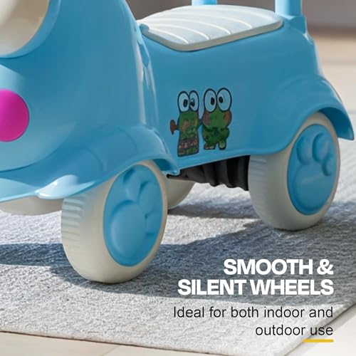 Image of Kermit Ride on Cars for Kids | Portable Kids Car with Music & Toy Storage | Indoor Baby Push Ride-ons with Lights & Safety Backrest | Outdoor Rider Cars for Kid 18+ Months (Blue)