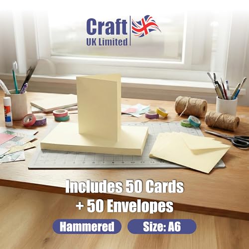Image of Craft UK W110 A6 Hammered Card and Envelope Pack of 50 - Ivory