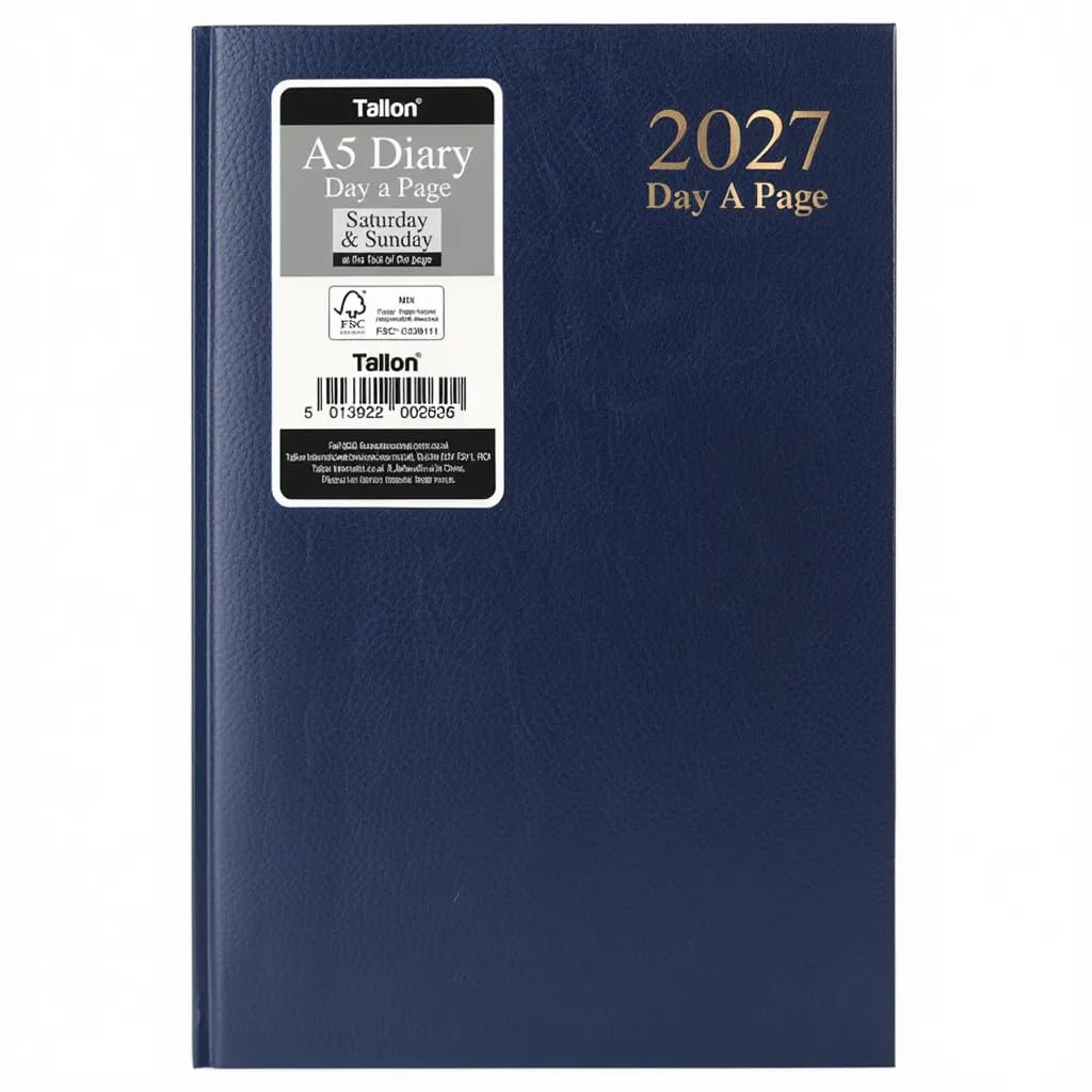VR ANGLE 2027 Blue A5 Day a Page Diary Hard Backed Desk Diary Saturday & Sunday on Full Pages Planner For Home School and Office Use - 60 gsm Paper — image 1