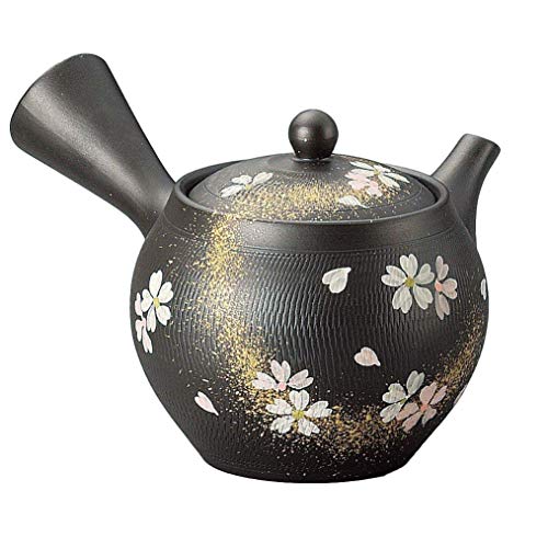 Yamakiikai Japanese Teapot Tokoname Black Kyusu Cherry Blossoms 11.3 Fluid Onces Y320 from Japan