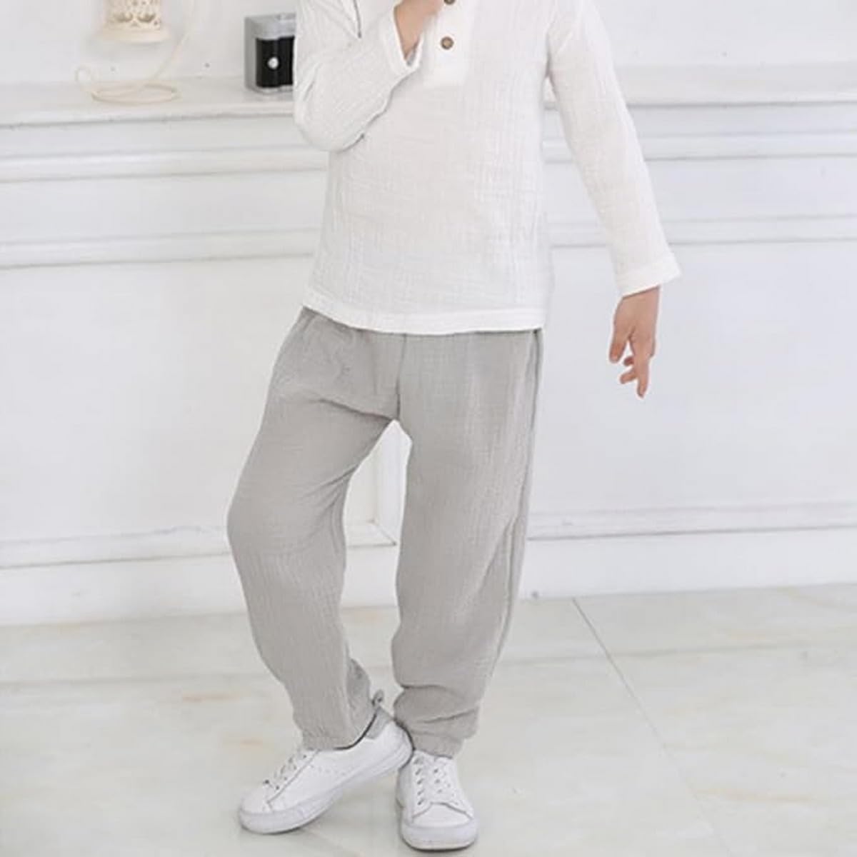 Confezione da 3 Pantaloni Estivi in Lino per Neonati e Bambini Piccoli, Pantaloni Lunghi Leggeri e Traspiranti Estivi Harem Sottili da Jogging per Bambino