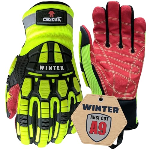 Cestus 5207, ANSI Cut A9 Winter Work Gloves for Men (1,3,10,50 pairs) Insulated Waterproof Impact Gloves for Cold Weather (1 Pair, Medium)