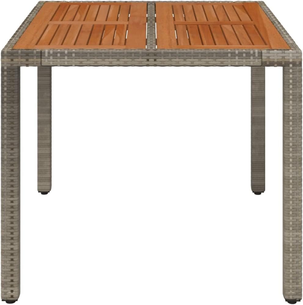Garden Coffee Table with Solid Acacia Wood Top Grey, Poly Rattan Outdoor Patio Furniture, Durable Powder-Coated Steel Frame, Square 35.4 x 35.4 in for Patio, Balcony, and Garden Seating Four