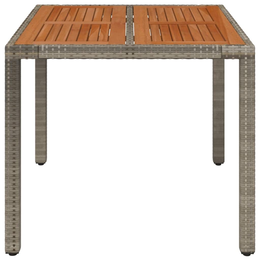 Mesa de jardín con tablero de madera gris, 90 x 90 x 75 cm, de ratán de polietileno resistente a la intemperie y acero pulverizado, altura regulable, ahorra espacio, ideal para terraza, balcón