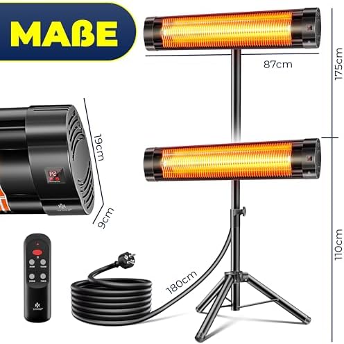 Bild 6 - KESSER® Infrarotstrahler Heizstrahler Terrassenstrahler 2500W mit Fernbedienung inkl. Schutzhülle höhenverstellbarem Teleskopstativ Wickeltischstrahler Terrassenheizer Quarzstrahler Infrarot