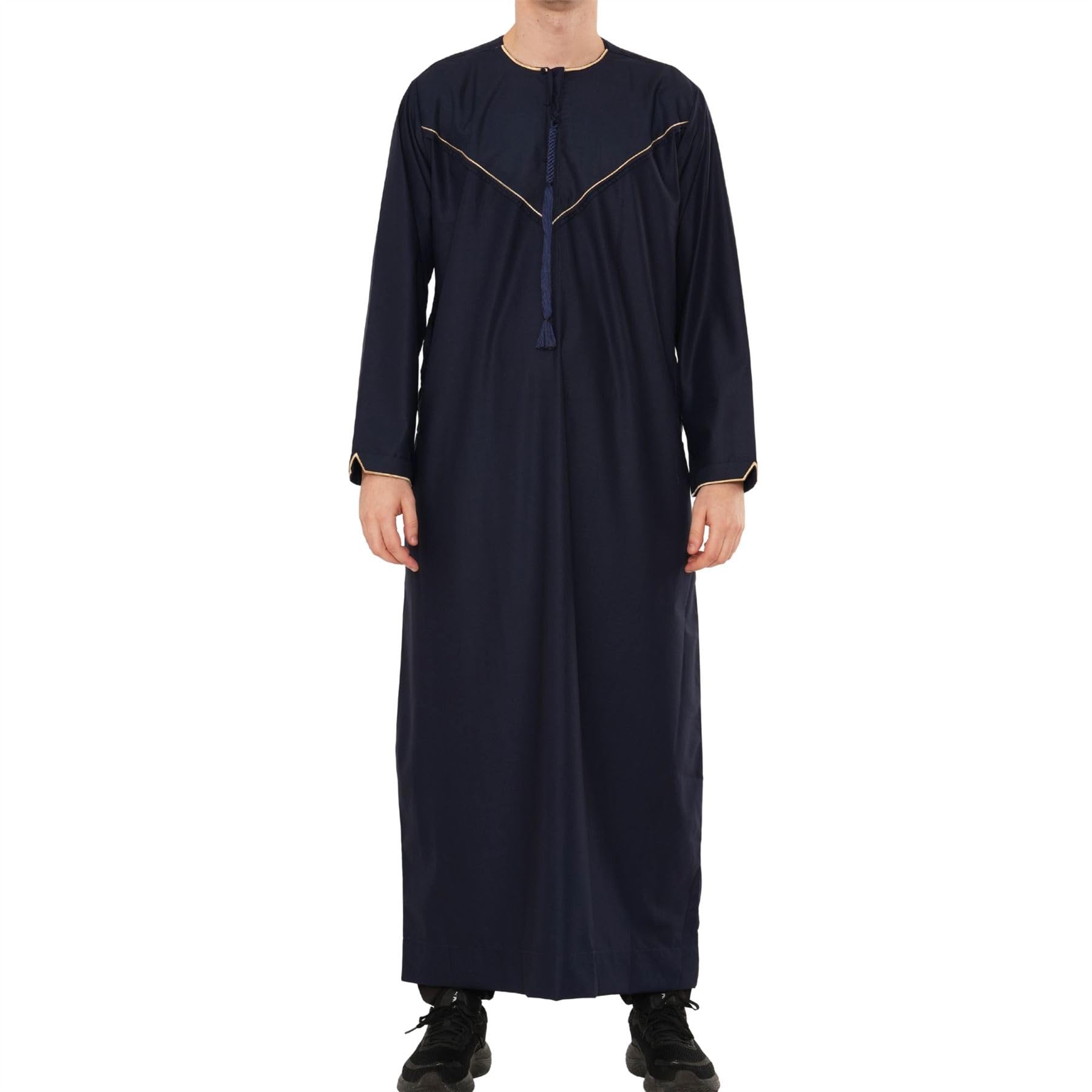 Thobez Men's Thobe Emirati Omani Jubba Luxurious Islamic Clothing Muslim Kaftan Eid Robe Arab Gold Embroidery - Navy 54