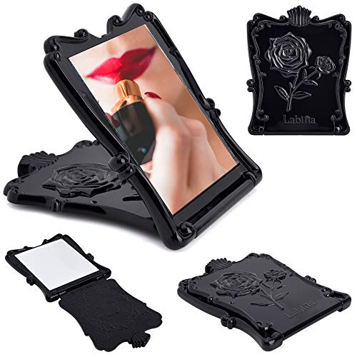 Espejo compacto de maquillaje portátil negro
