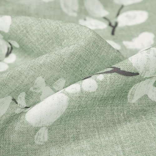 Image of FMFUNCTEX Green White Kitchen Tier Curtains 24 Inch Length Blossom Print Half Window Drapes for Bathroom Floral Patterned Light Filtering Privacy Protected Cafe Curtain Panels Rod Pocket 2 Panels
