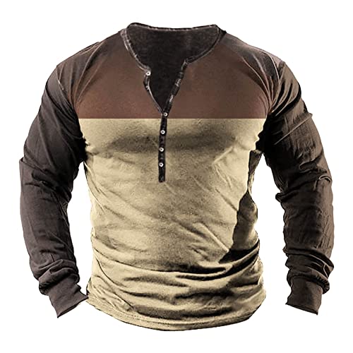 T-Shirt Herren Schwarz, Henley Shirt Freizeit Distressed Henley Hemd Indian...