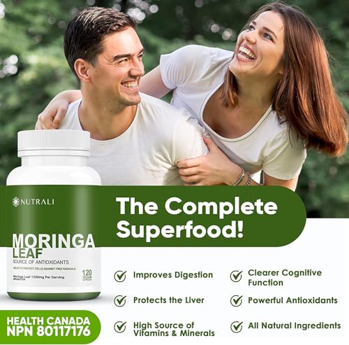 ORGANIC MORINGA LEAF Capsules 1200mg High Potency (2 x 600mg) for Liver Detox Cleanse, Gut Health, Hormone Balance – Gluten Free, Non-GMO, Vegan-Friendly Antioxidant Supplement -120 Capsules