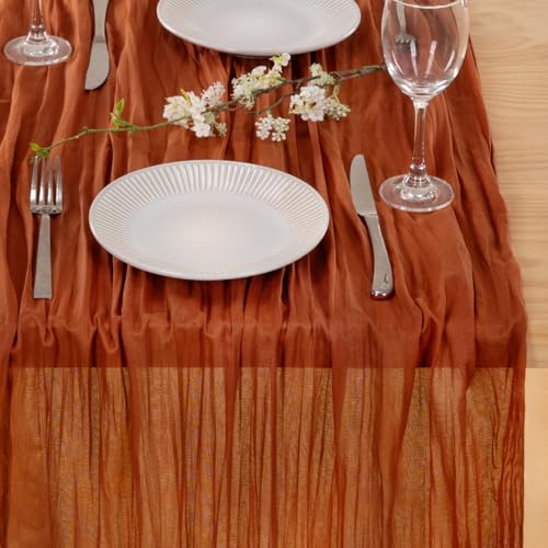 Image of MLMC 2 Pack Terracotta Table Runner 10ft Rustic Burnt Orange Cheesecloth Table Runner 35 x 120 inches for Wedding Bridal Shower Birthday Outdoor Pinic Reception Party Decor