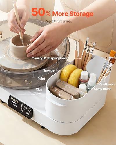 Image of VEVOR Pottery Wheel for Adults, 14 inch and 11 inch Turntables, 450W Electric Table Top Pottery Wheel with Foot Pedal, 30-300 RPM Adjustable Speed, Aluminum Body, for Beginners, DIY Clay Art Craft, White