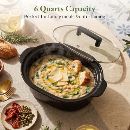 Image of MAGNIFIQUE 6 Quart Programmable Slow Cooker Removable Healthy Nonstick Pot - Small Kitchen Appliance for Family Dinners - Serves 6+ People - Heat Settings: Keep Warm Sage Green