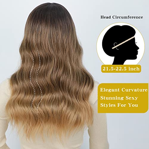 Aisi Queens Long Wavy Ombre Wig Brown Mixed Blonde Synthetic Middle Part Wigs For Women Heat Resistant Hair Replacement Wigs For Daily Wear 20 Inch #TOP7