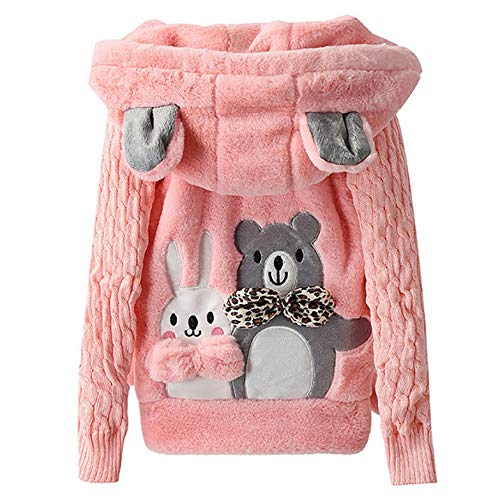 Kids Girls Casual Winter Faux Fur Warm Cotton-Padded Bear/Rabbit Applique Ear Hooded Long Coat Jacket3