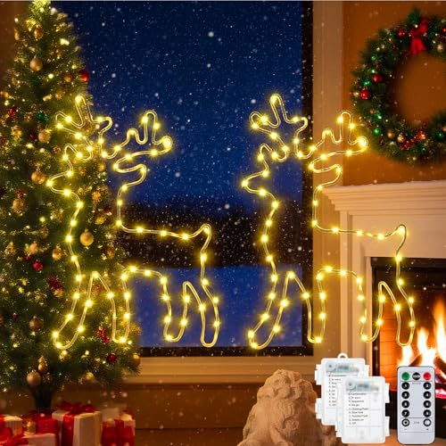 Beleuchtet Rentier Weihnachtsdeko, 2 Stück 120 LED Bunt Fenster...