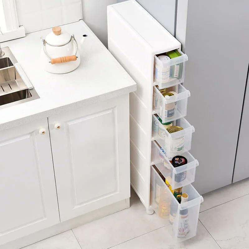 Image of MosQuick 5 layer Sleek Narrow Chest of Drawers Drawer Cabinet for Bathroom Living Room kitchen cabinet Multipurpose Drawers for Storage organizer plastic drawers storage pantry unit for kitchen