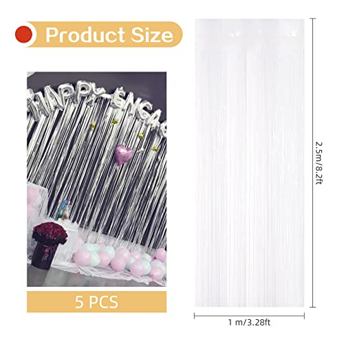 Image of 5 Pack White Fringe Foil Curtain 3.2ft x 8.2ft Tinsel Backdrop Streamers for Birthday Party Decoration Wedding Christmas