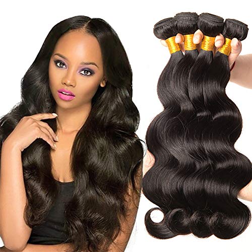 Body Wave Human Hair Bundles for Women,Brazilian Hair Weave Bundles Straight/Wavy Hair Curly 16''-24'' Natural Black Wavy Hair Extensions for Makeup Cosplay Party