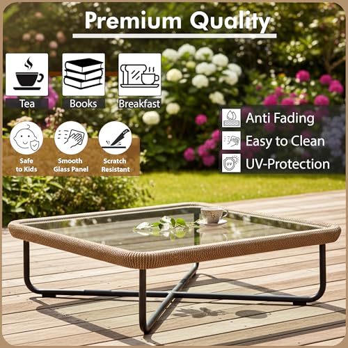Image of Amazon Brand - Solimo Harbor Outdoor Rope Sofa Set | Balcony Sofa | Patio Conversation Sets | Braided Rope Garden Sofa Set and Table (5 Seater- Beige & White)