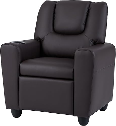Miniatura 13 de LDAILY Silla reclinable para niños, de piel sintética, con soporte para tazas, reposapiés ajustable, sofá ergonómico para niños y niñas, sala de