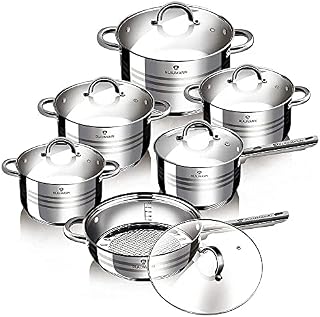 Gourmet 12/10 Pcs Silver Stainless Steel Non Stick Cookware Set Pots Pans Kitchen Induction Set (12 pcs)