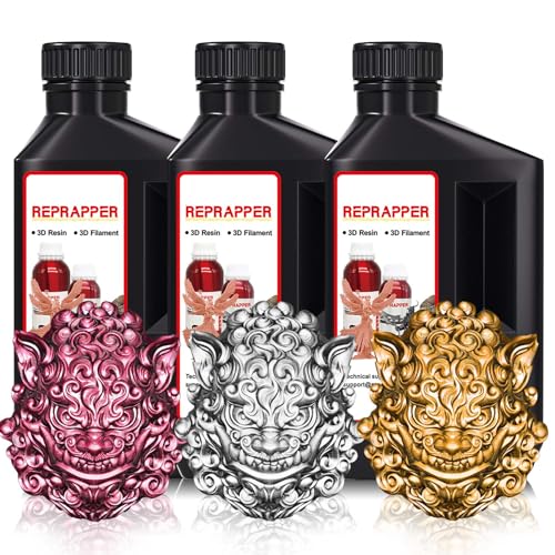 Image of RepRapper MetalShift 3D Printer Resin 405nm Fast UV-Curing Color Change Standard Photopolymer 3D Printing Resin with MetallicShine for LCD Printer, Wine Red /Brass /Silver 3 * 1000g