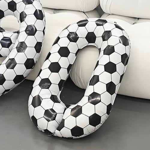 Image of Black White Soccer Number 6 Balloon 6nd Birthday Decoration 40in 6 Balloon | Helium Foil Mylar Balloon World Cup Football Sports Theme Favors for Birthday Party Anniversary Decorations Supplies