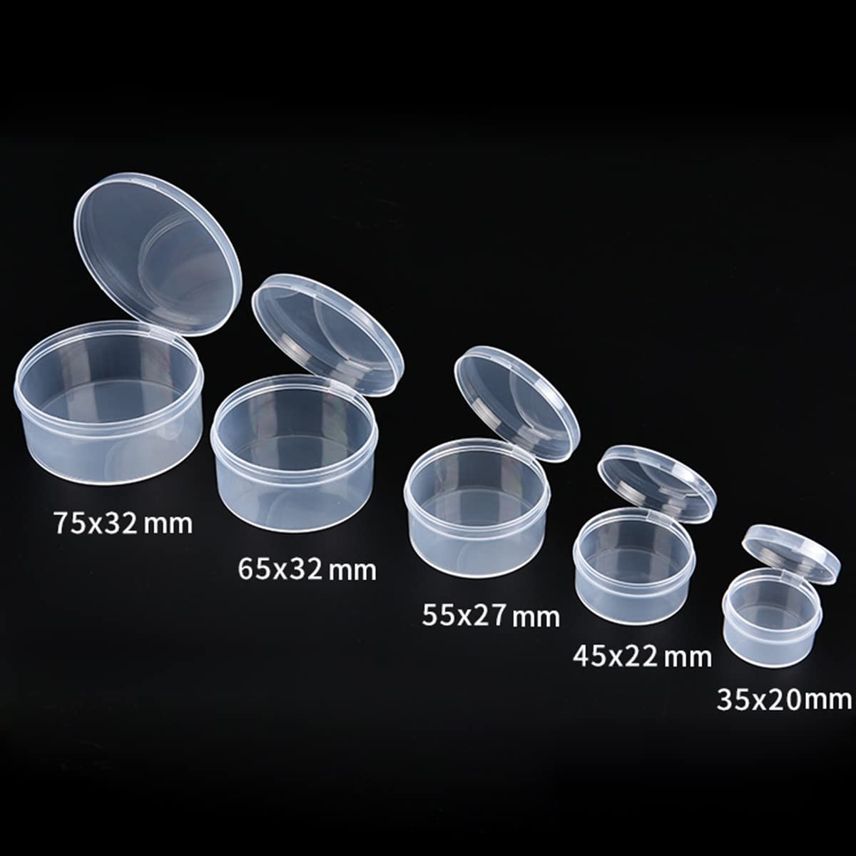 YSJJZRL 10 Pcs Cylinder Clear Plastic Stackable Bead Containers with Lids for Storage of Beads, Jewelry,Small Items (65 * 32mm)