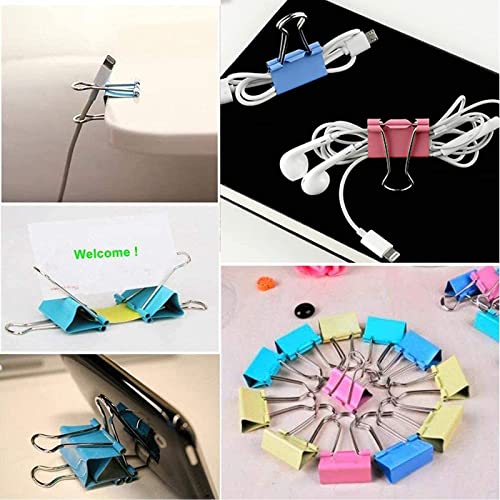 Binder Clips, 145 Pcs 6 Assorted Sizes Paper Clips with Plastic Box, Metal Paper Clip Clamps, Binder Clips Coloured for Office, School and Home Supplies image 7