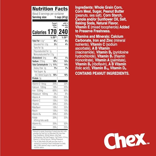 Image of Peanut Butter Chex Cereal,Gluten Free Breakfast Cereal,Made with Whole Grain,12.2 oz,(Pack of 6)