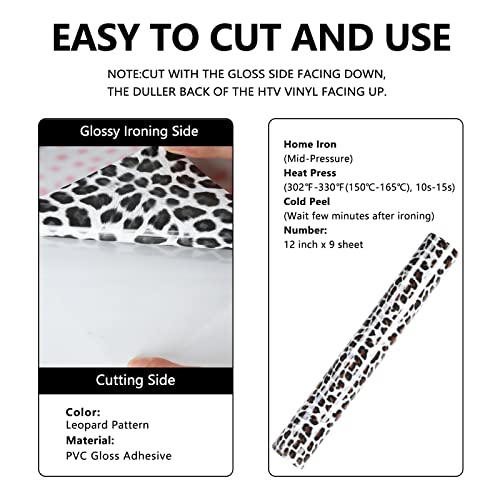 Image of FUNKAKA Heat Transfer Vinyl Leopard Print HTV Rolls, 12 inch x 9ft | Iron on Vinyl for T-Shirts Stretchy Thin Soft PU HTV Vinyl for All Cutter Machines Easy to Cut & Weed for DIY Design