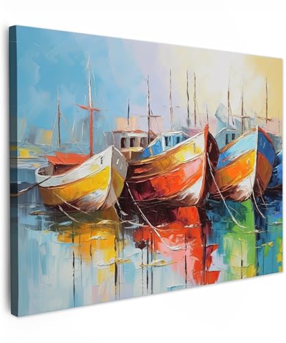 MuchoWow© Impression sur Toile Peinture 70x50 cm Tableau Mural Decoration Salon Reproductions de Tableaux Murale Moderne Bateaux - Art - Couleurs - Peinture...