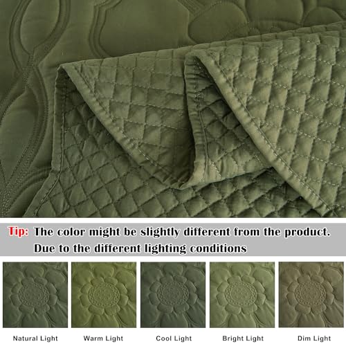 Image of EVENHUG Quilt Set King Size Soft Lightweight Olive Green Bedspreads with 2 Pillow Shams Reversible Bedding Coverlets for All Seasons 3 Piece (106 inchx96 inch)