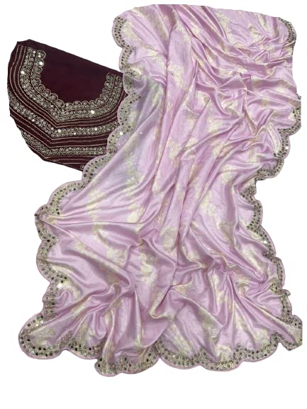 infabzonWomens Saree Bollywood Style Vichitra Silk With Beautiful Digital Print Embroidery Real Mirror Work