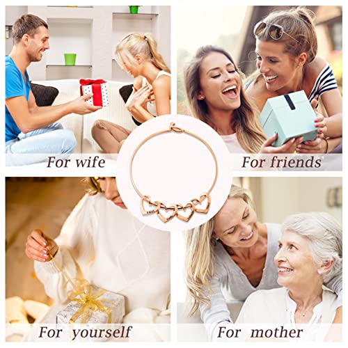 Bauma Auto Personalized Name Bangle Cuff Bracelet With Heart Charms Custom Engraved Any Names For Women Girl Family Jewelry For Mothers Day (Silver, 5 Name) #TOP5