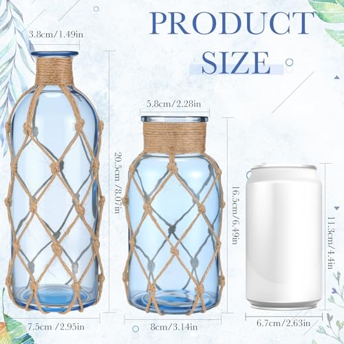 Image of Chuangdi Set of 2 Coastal Glass Flower Vase with Boho Rope, Light Azure