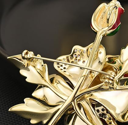 Image of Flower Brooch Pins for Women Red Rose Pin Dress Sweater Jacket Costume Jewelry Pins Wedding Holiday Gift Accessories (Red Rose)