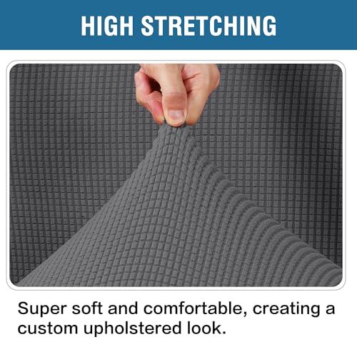 Image of H.VERSAILTEX Ottoman Cover Slipcover Rectangle Fit Length 35 inch-45 inch Footrest Sofa Slipcovers Stool Cover Footstool Protector Covers Feature Stretch Thick Soft Jacquard Fabric Removable Washable - Grey