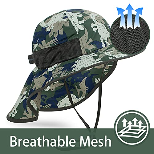 Image of Kids Sun Hat UPF 50+ Boy Girl Protection Hat Wide Brim Beach Hats with Mesh and Adjustable Chin Strap