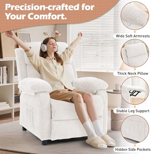 Image of Korser Recliner Chair, Living Room Chairs for Adults, Padded Deep Seat Reading Chair with Side Pockets, Small Recliners for Small Spaces, Lounge Chair for Living Room, Bedroom, and RV (Chenille)