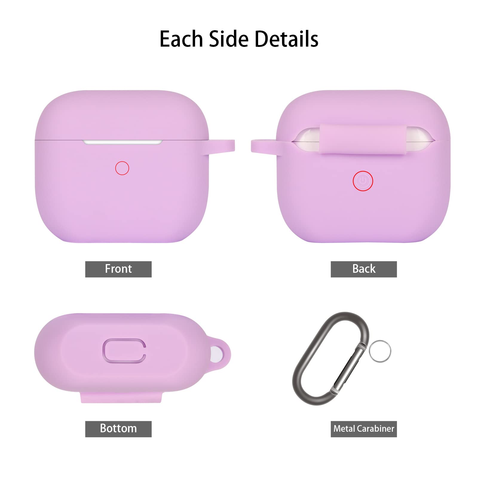 Coque Étui Protecteur Compatible avec AirPods 3, Housse de Protection en Silicone Anti-Choc, Souple, Antidérapant Etui de Protection pour Airpods 3ᵉ Génération avec Mousqueton, Light Purple - 3