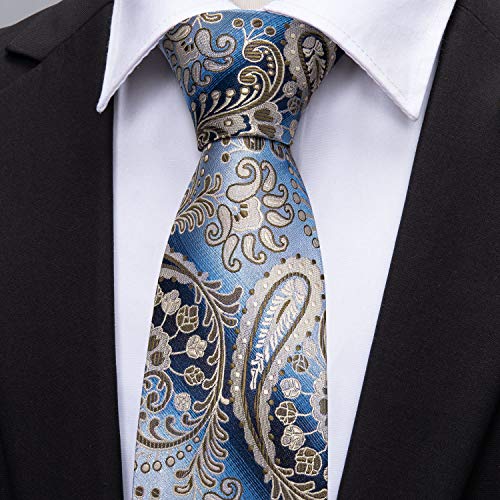 Image of Barry.Wang Paisley Tie Fashion Set Hanky Cufflinks Neckties for Men Woven Silk