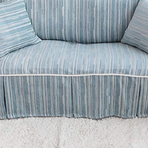 Zone Striped Sofa Cover Slipcover, Polyester Anti-Slip Mediterranean Style Decorative Couch Cover Furniture Protector For Sectional Couch -Blue 360X180Cm(142X71Inch) #TOP3