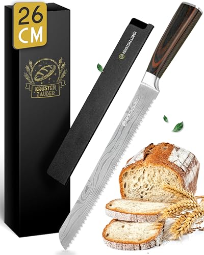 KRUSTENZAUBER 26 cm Brotmesser mit Wellenschliff – Scharfes Brotschneidemesser mit hochwertigem Holzgriff für präzises und müheloses...